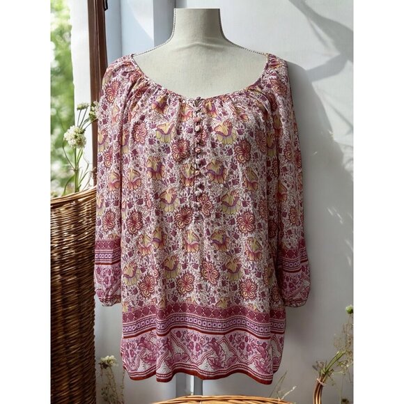 Adrienne Vittadini Feminine Floral Cottage Boho Puff Sleeve Peasant Blouse 2X - Picture 1 of 10